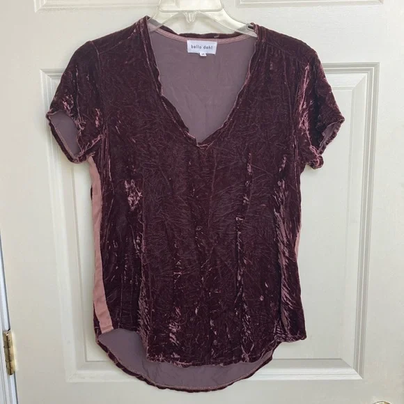 Bella Dahl Crushed Velvet Purple V Neck Tee - Picture 1 of 6